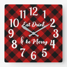 Red Black Buffalo Gingham Karo Acrylic Wall Clock