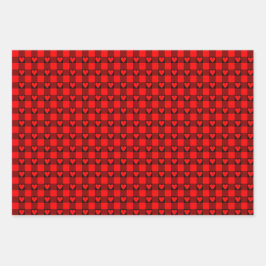 Red Black Buffalo Heart Plaid Geschenkpapier Set
