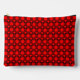 Red Black Buffalo Heart Plaid Zubehörtasche