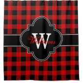 Red Black Buffalo Kariert 1IRQ Monogramm Duschvorhang (Vorderseite)