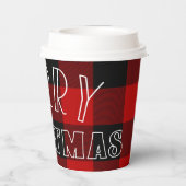 Red Black Buffalo Kariert Checkered Frohe Weihnach Pappbecher (Rückseite)