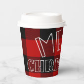 Red Black Buffalo Kariert Checkered Frohe Weihnach Pappbecher (Vorderseite)