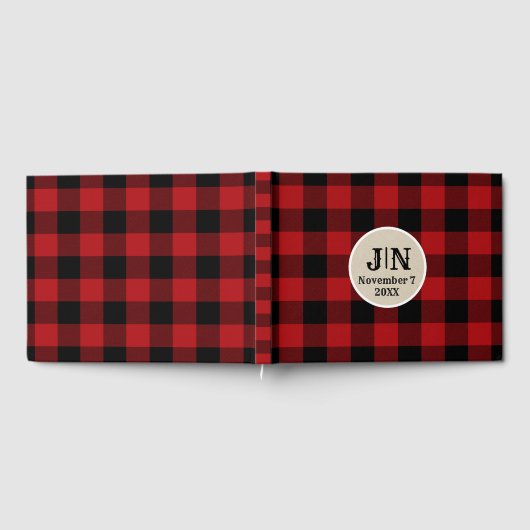 Red Black Buffalo Kariert Checkered Rustic Wedding Gästebuch (Voll)