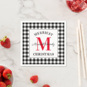 Red Black Buffalo Kariert Christmas Monogram Serviette (Beispiel)