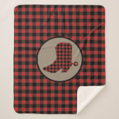 Red Black Buffalo Kariert Cowboy Boot Sherpadecke (Vorderseite)