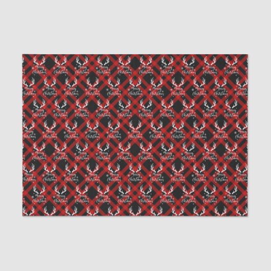 Red Black Buffalo Kariert Deer Antlers Weihnachten Seidenpapier (Vorderseite)