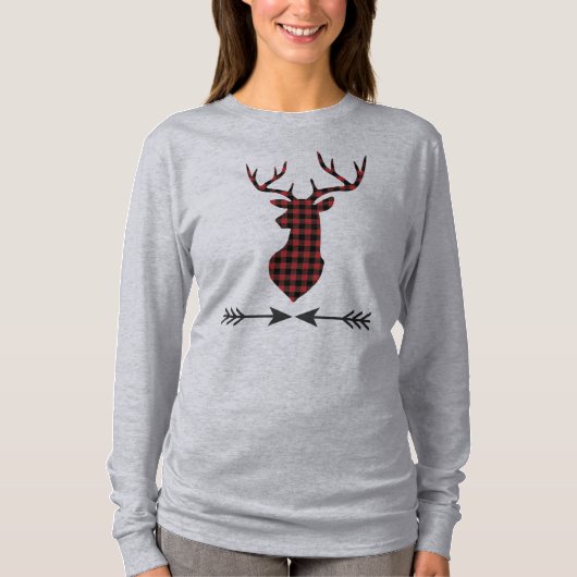 Red Black Buffalo Kariert Deer T-Shirt (Vorderseite)