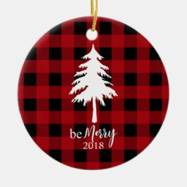 Red Black Buffalo Kariert Evergreen Tree Sei froh Keramik Ornament