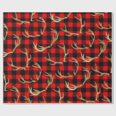 Red & Black Buffalo Kariert & Gold Deer Antlers Geschenkpapier (Flach)