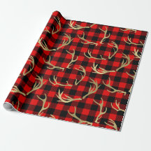 Red & Black Buffalo Kariert & Gold Deer Antlers