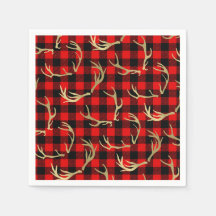 Red & Black Buffalo Kariert & Gold Deer Antlers