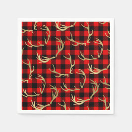 Red & Black Buffalo Kariert & Gold Deer Antlers Serviette