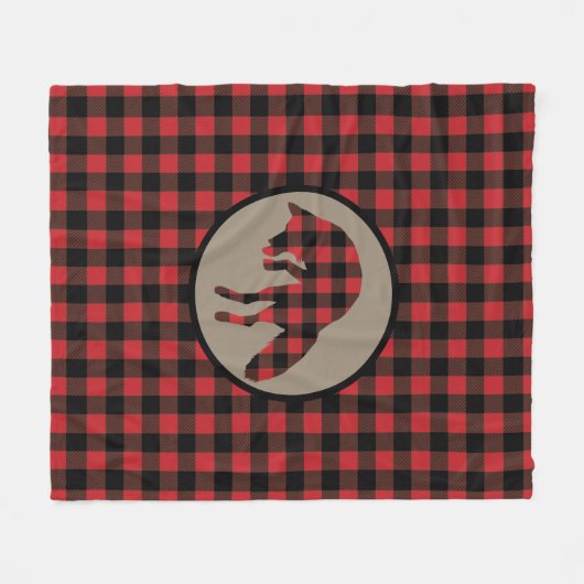 Red Black Buffalo Kariert Jumping Fox Fleecedecke (Vorderseite (Horizontal))