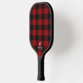 Red Black Buffalo Kariert Mit Monogramm Pickleball Schläger (Links)