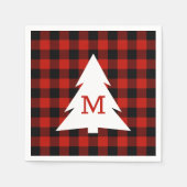 Red Black Buffalo Kariert Monogram Holiday Party Serviette (Vorderseite)