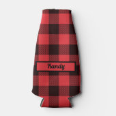 Red Black Buffalo Kariert Personalisiert Flaschenkühler (Vorderseite)
