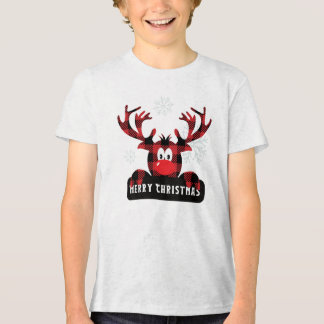 Red & Black Buffalo Kariert Rentierweihnachtsfest Tri-Blend Shirt