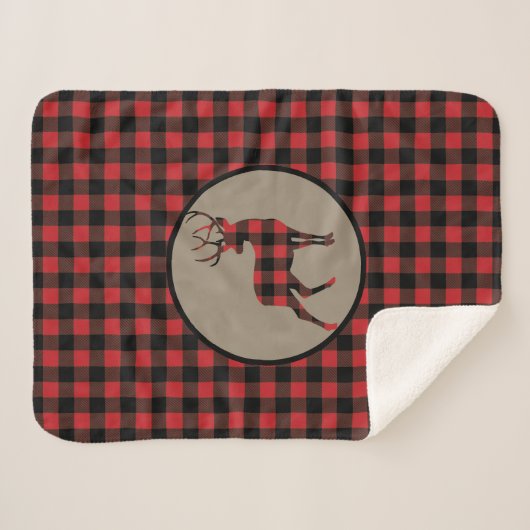 Red Black Buffalo Kariert Stehend Buck Deer Sherpadecke (Vorderseite (Horizontal))