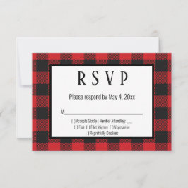 Red Black Buffalo Kariert Wedding RSVP Card