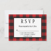 Red Black Buffalo Kariert Wedding RSVP Card Karte (Vorderseite)