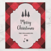 Red Black Buffalo Karierte Weihnachten froh Weinetikett (Einzelnes Label)
