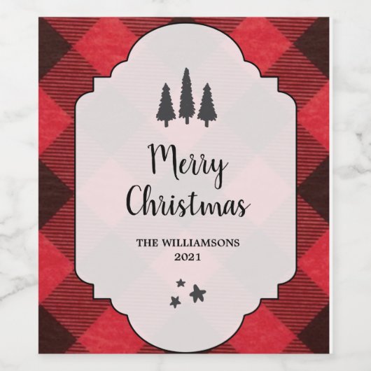 Red Black Buffalo Karierte Weihnachten froh Weinetikett (Einzelnes Label)