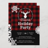 Red Black Buffalo Karierte Weihnachtsfeier Einladung (Vorne/Hinten)