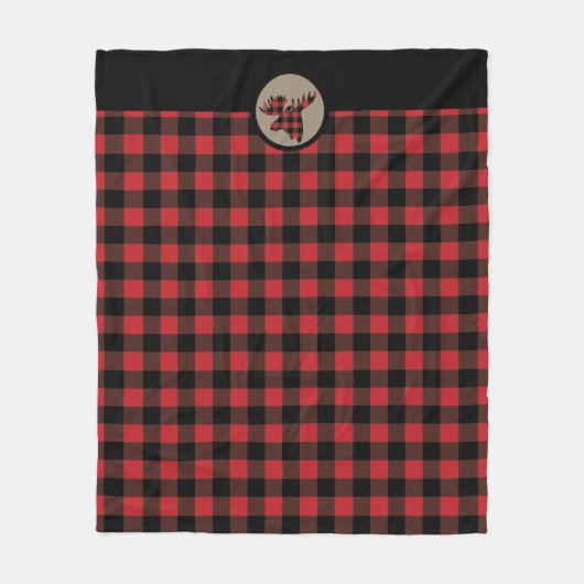 Red Black Buffalo Karierter Elchkopf Fleecedecke (Vorderseite)