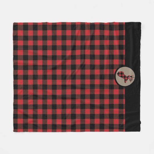 Red Black Buffalo Karierter Hirschkopf Fleecedecke (Vorderseite (Horizontal))