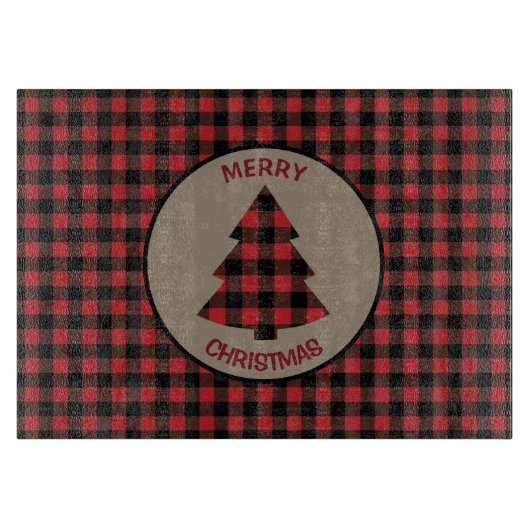 Red Black Buffalo Karierter Weihnachtsbaum Schneidebrett (Vorderseite)