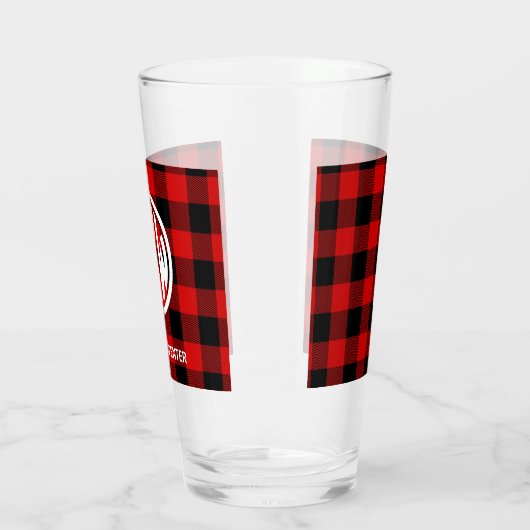 Red Black Buffalo Karo Circle Monogram DIY BG Glas (Links)