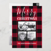 Red Black Buffalo Karo Frohe Weihnachten Foto (Vorne/Hinten)