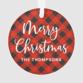 Red Black Buffalo Karo Frohe Weihnachten Ornament (Rückseite)