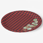 Red Black Buffalo Karo Glitzer Sage Botanisch Pappteller (Schrägansicht)