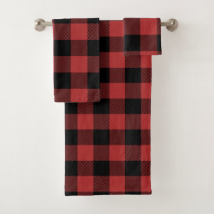 Red Black Buffalo Karo Kariert Badhandtuch Set