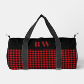 Red Black Buffalo Karo Kariert Bold Monogram Duffle Bag (Vorderseite)
