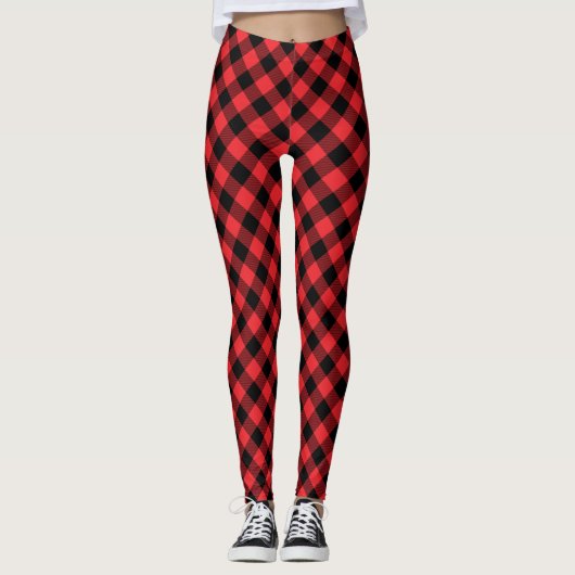 Red Black Buffalo Karo Kariert Leggings (Vorderseite)