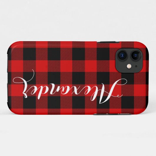 Red Black Buffalo Karo Kariert Name Monogram NL Case-Mate iPhone Hülle (Rückseite (Horizontal))
