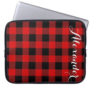 Red Black Buffalo Karo Kariert Name Monogram NL Laptopschutzhülle