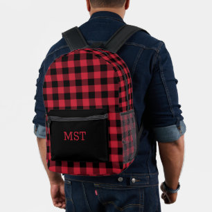 Red Black Buffalo Karo mit Monogram Bedruckter Rucksack