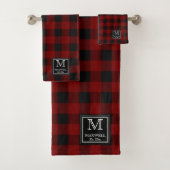 Red Black Buffalo Karos Muster Monogram Name Yr Badhandtuch Set (Insitu)