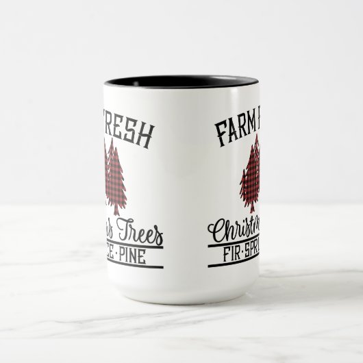 red, Black Buffalo Plaid Christmas Trees Tasse (Zentrum)