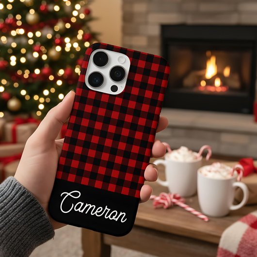Red & Black Buffalo Plaid Custom Name Case-Mate iPhone Hülle