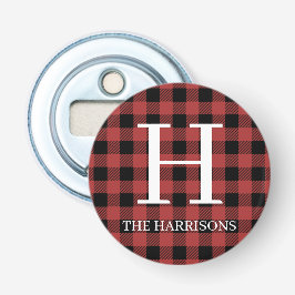 Red Black Buffalo Plaid Monogram Holiday Flaschenöffner