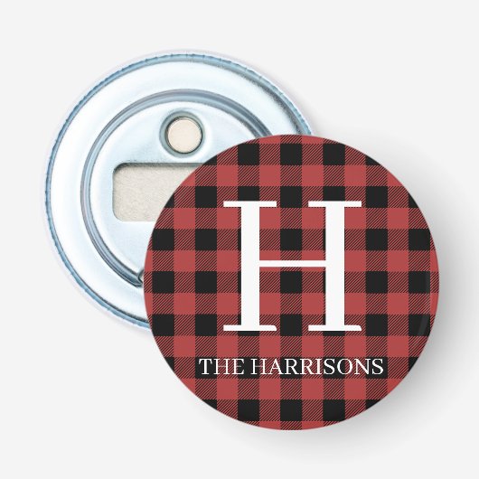 Red Black Buffalo Plaid Monogram Holiday Flaschenöffner (Vorderseite)