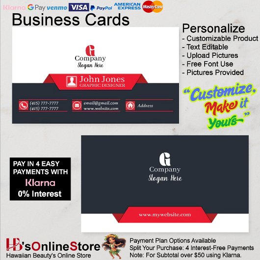 Red & Black Business Cards 6 Pack mit 100 Visitenkarte