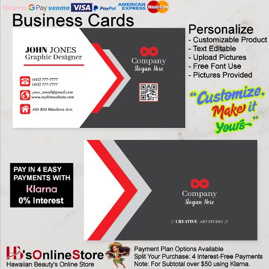 Red & Black Business Cards 8 Pack mit 100 Visitenkarte