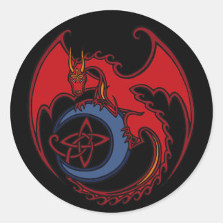 Red Black Celtic Dragon und Blue Moon Zeichnend Runder Aufkleber