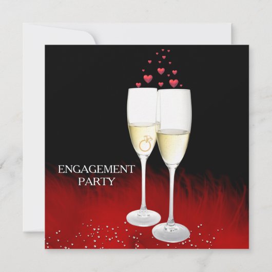 Red Black Champagner Ring Herzlich Engagement Part Einladung (Rückseite)