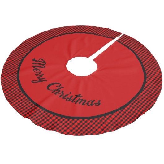 Red & Black checked Personalized Christmas Polyester Weihnachtsbaumdecke (Schrägansicht)